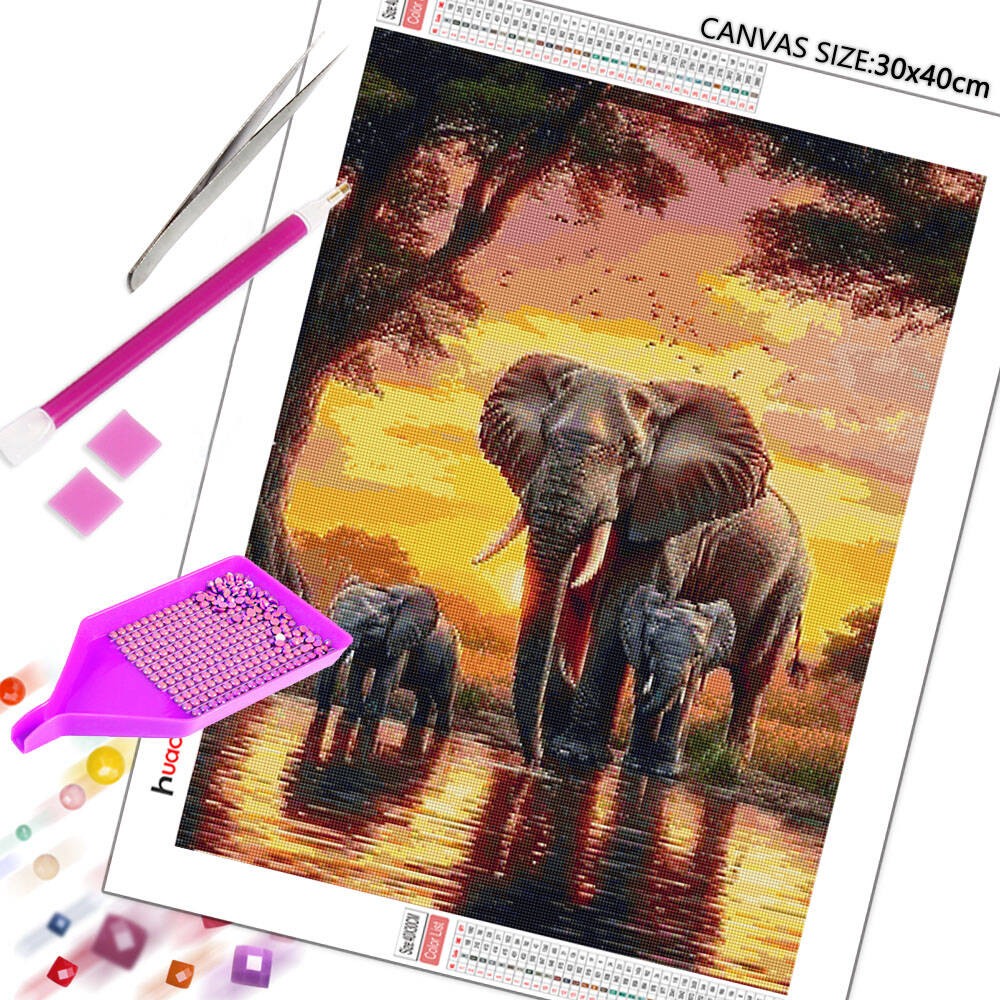 Huacan Elephant Sunset Landsca - Resin Art Wallpaper review and price