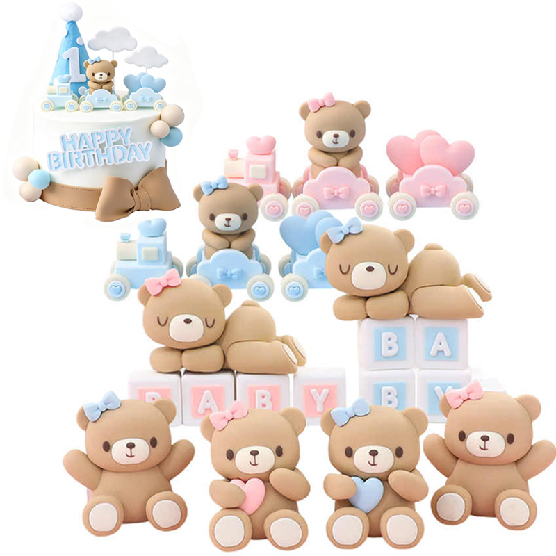 3D Pink Blue Bear Cake Topper  - Resin Art Baby review and price