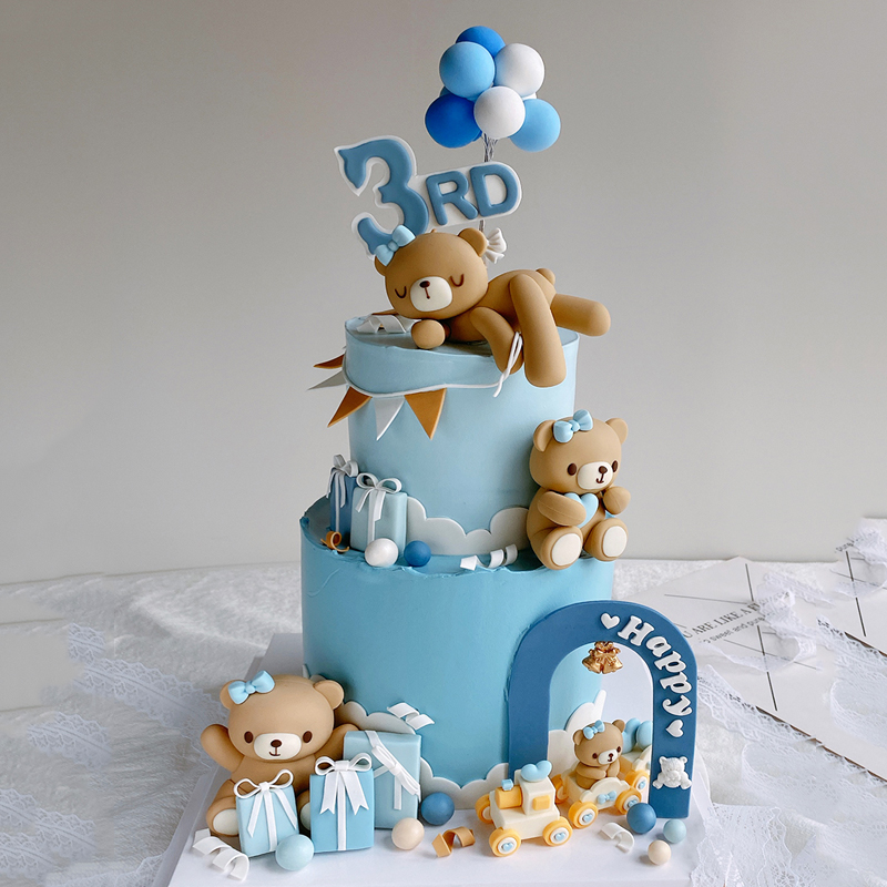 3D Pink Blue Bear Cake Topper  - Resin Art Baby review and price